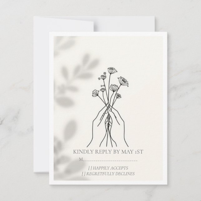 Cartão de RSVP de Casamento com Flores e Mãos em A (Frente)