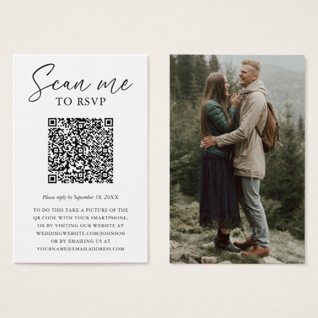 Cartão de RSVP de casamento com foto de código QR  (Frente & Verso)
