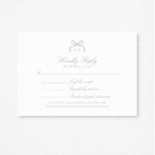Cartão de RSVP de Casamento com Laço Azul Monogram