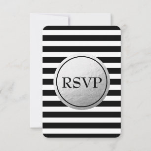 Cartão de RSVP de casamento com listras pretas e b