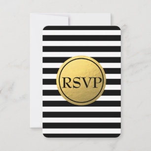 Cartão de RSVP de casamento com listras pretas e b