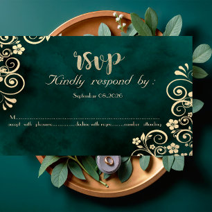 Cartão de RSVP de Casamento com Ondulações Dourada