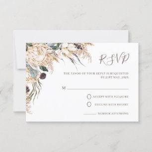 Cartão de RSVP de Casamento com Protea Branca Boho