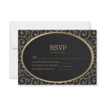 Cartão de RSVP de Casamento com Redemoinhos Pretos