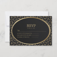 Cartão de RSVP de Casamento com Redemoinhos Pretos