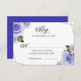 Cartão de RSVP de Casamento com Rosas Azuis e Dour
