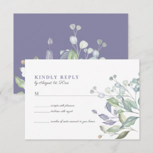 Cartão de RSVP de Casamento com Verde e Lilás Roxo