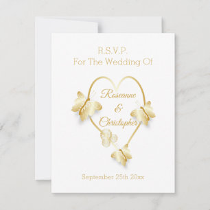 Cartão de RSVP de Casamento Coração Borboleta Dour