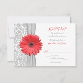 Cartão de RSVP de casamento Coral Gerbera Daisy Gr
