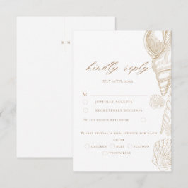 Cartão de RSVP de Casamento de Conchas Douradas e