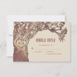 Cartão de RSVP de Casamento de Coração Talhado Rús