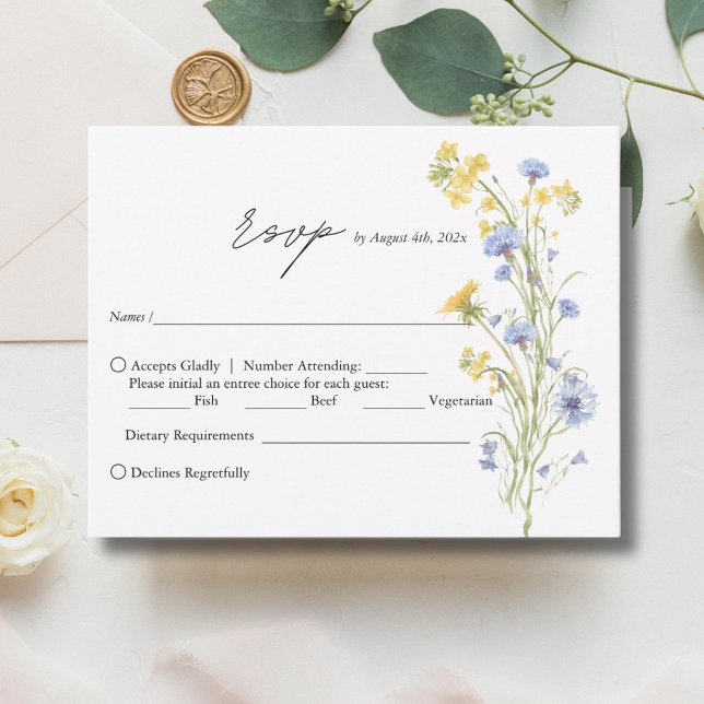Cartão de RSVP de casamento de flores silvestres E (Criador carregado)
