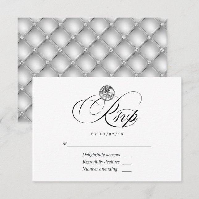 Cartão de RSVP de Casamento Diamante (Frente/Verso)