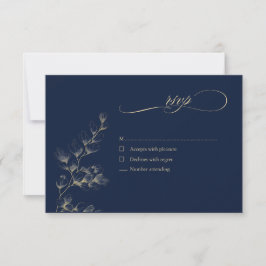 Cartão de RSVP de Casamento Dourado e Azul-Marinho