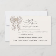Cartão de RSVP de Casamento Elegante com Laço de C