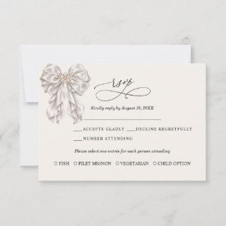Cartão de RSVP de Casamento Elegante com Laço de C