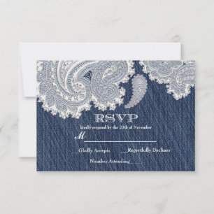 Cartão de RSVP de Casamento Elegante em Jeans e Re