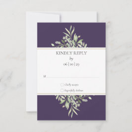 Cartão de RSVP de Casamento Elegante Verde Roxo