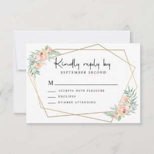 Cartão de RSVP de Casamento em Dourado Rosa Geomét