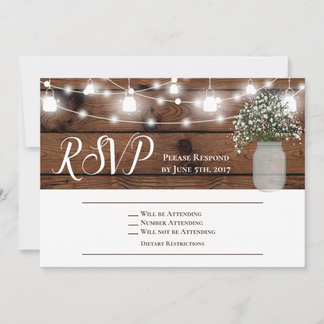 Cartão de RSVP de casamento em madeira com aspecto (Frente)