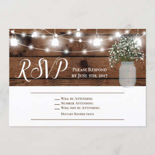 Cartão de RSVP de casamento em madeira com aspecto