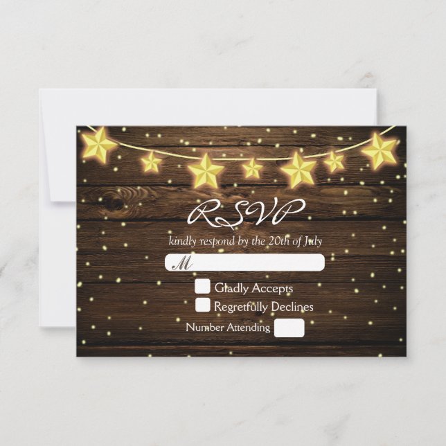 Cartão de RSVP de Casamento em Madeira Rústica com (Frente)