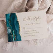 Cartão de RSVP de Casamento em Marfim com Ágata Az