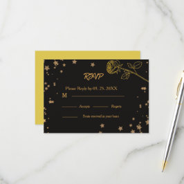 Cartão de RSVP de Casamento em Ouro de Luxo