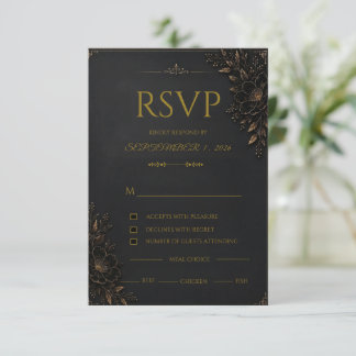 Cartão de RSVP de Casamento em Ouro Preto Luxuoso