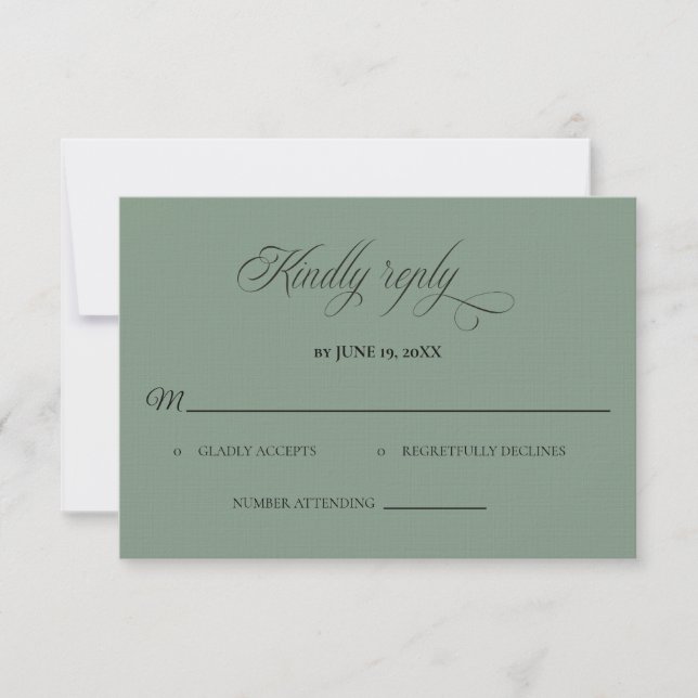 Cartão de RSVP de casamento em verde sage clássico (Frente)