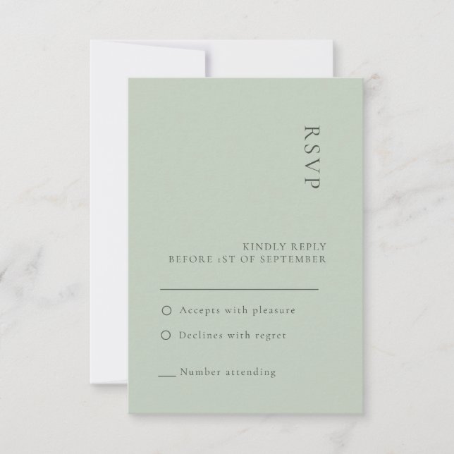 Cartão de RSVP de casamento em verde sálvia simple (Frente)