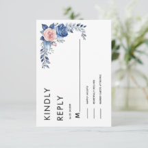 Cartão de RSVP de casamento floral azul marinho