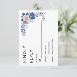 Cartão de RSVP de casamento floral azul marinho
