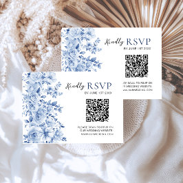 Cartão de RSVP de Casamento Floral Azul Poeira Ele