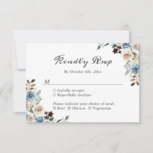 Cartão de RSVP de Casamento Floral Boho Azul Empoe