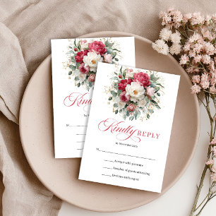 Cartão de RSVP de Casamento Floral Boho Burgundy B