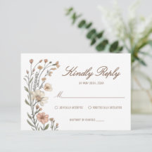 Cartão de RSVP de Casamento Floral Boho Elegante