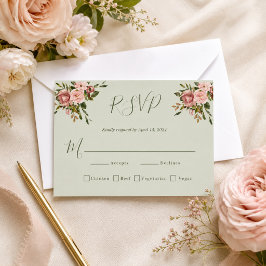 Cartão de RSVP de Casamento Floral Rosa Bege e Ver