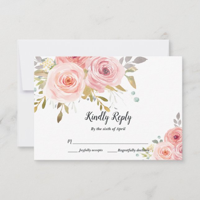 Cartão de RSVP de casamento floral rosa Blush (Frente)