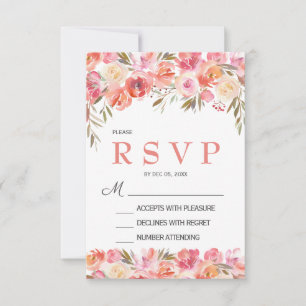 Cartão de RSVP de casamento floral rosa pastel ros
