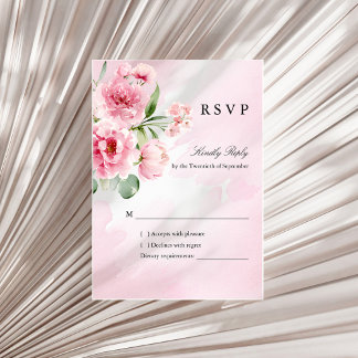 Cartão de RSVP de casamento floral rosa romântico