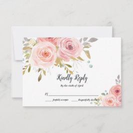 Cartão de RSVP de casamento floral rosa rosado
