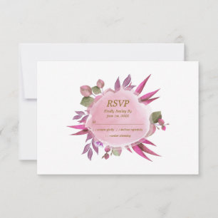 Cartão de RSVP de Casamento Floral Rosa Roxo Român