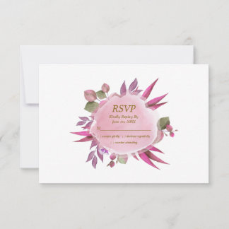 Cartão de RSVP de Casamento Floral Rosa Roxo Român