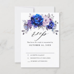 Cartão de RSVP de casamento floral roxo lilás azul