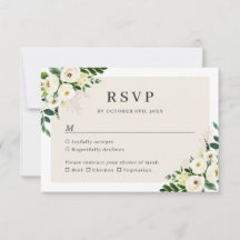 Cartão de RSVP de casamento floral verde com branc