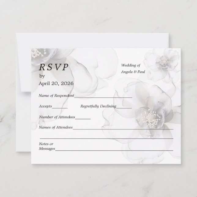 Cartão de RSVP de Casamento Flores Macias (Frente)