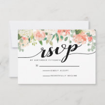 Cartão de RSVP de Casamento Flores Rosa Claro e Be