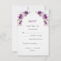 Cartão de RSVP de Casamento Fuchsia Roses e Peonie