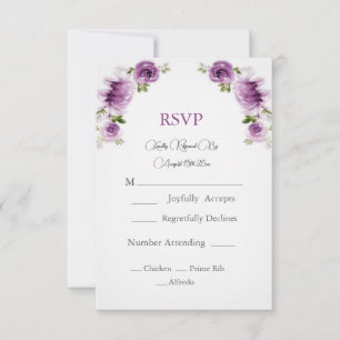 Cartão de RSVP de Casamento Fuchsia Roses e Peonie